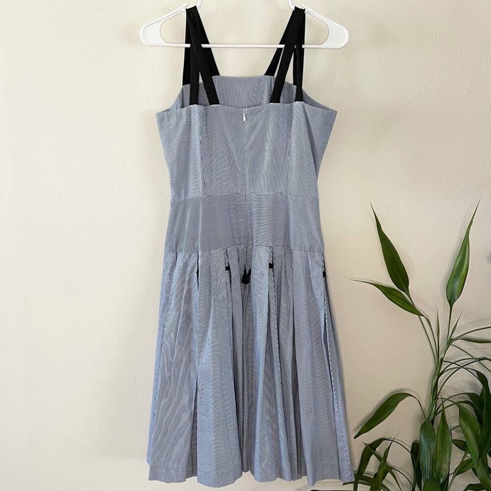Olympia Le-Tan Queen Mary Dress Womens US 8 FR 38 Navy White Stripe Retro Midi - Picture 2 of 10
